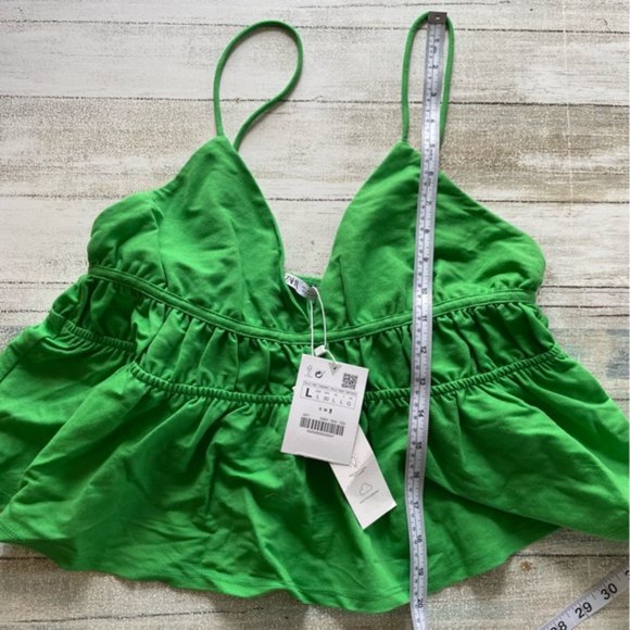 Zara Green Ruffled Cropped Tank Top Size L - Picture 8 of 9